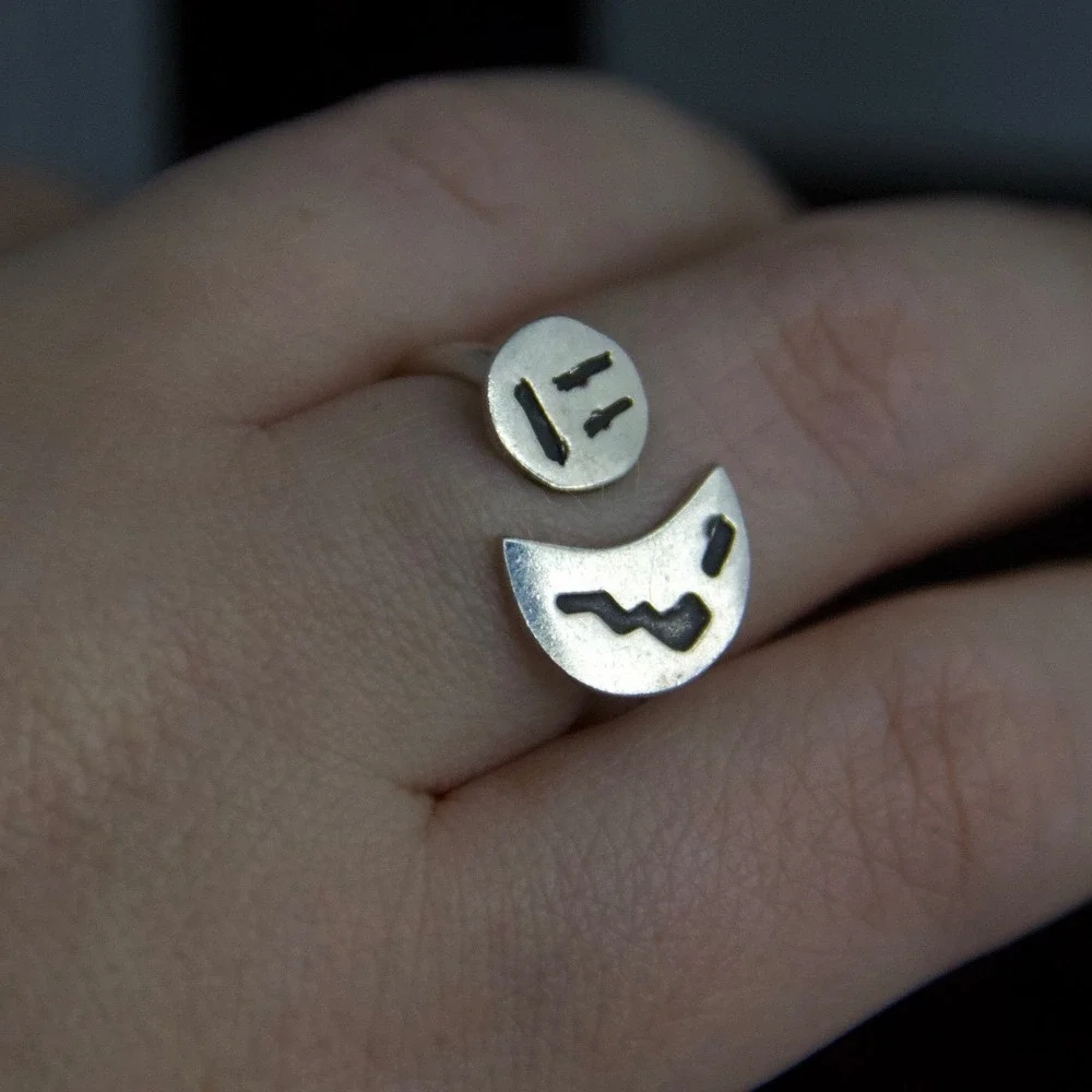 Sterling Silver Sun Moon Celestial Bypass Ring Size 7.5 925 Handcrafted Style